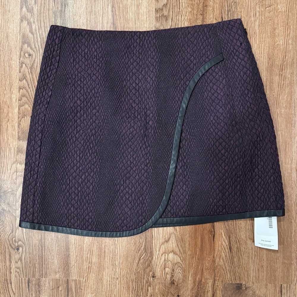 Rebecca Taylor‎ textured Purple Mini Skirt with Leather Trim | size 8
